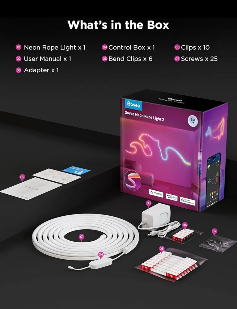 Govee - Smart Neon LED Strips 2 - RGBIC - Google/Alexa + Razer Chroma
