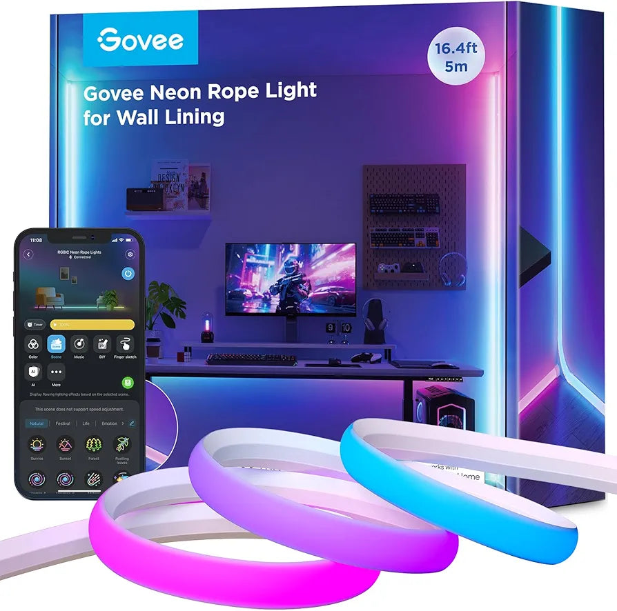 Govee - Smart Neon LED Strips - RGBIC - 16.4ft - Google/Alexa + Razer Chroma
