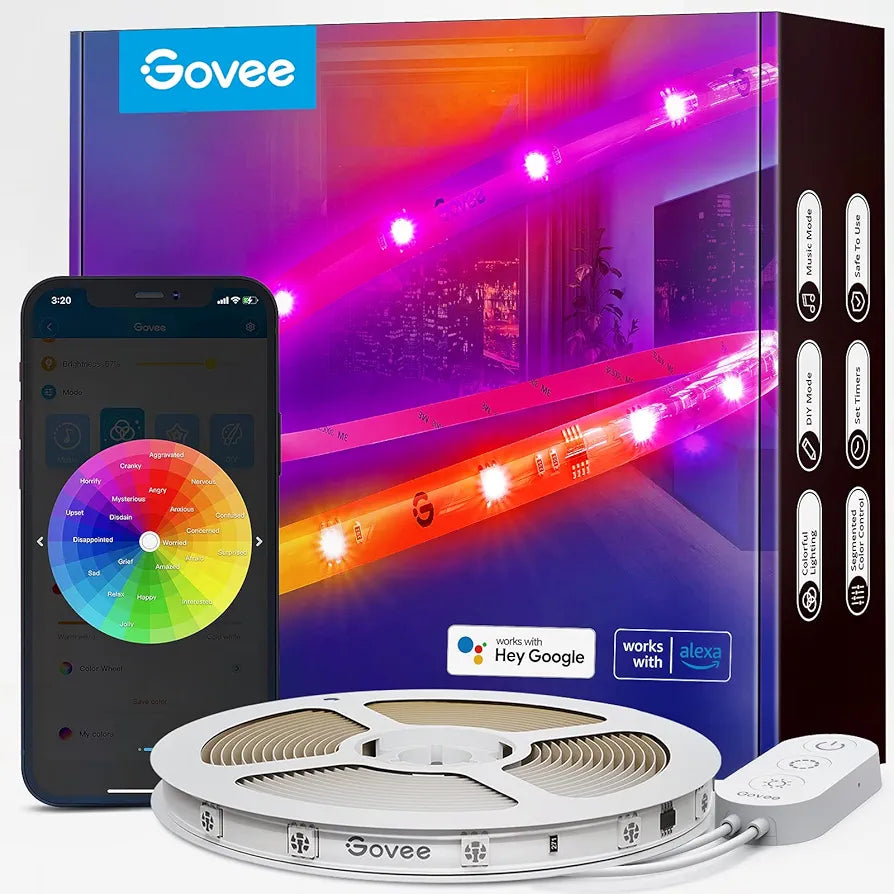 Govee - Smart LED Strips PRO- RGBIC - Google/Alexa + Razer Chroma - Up to 65 ft