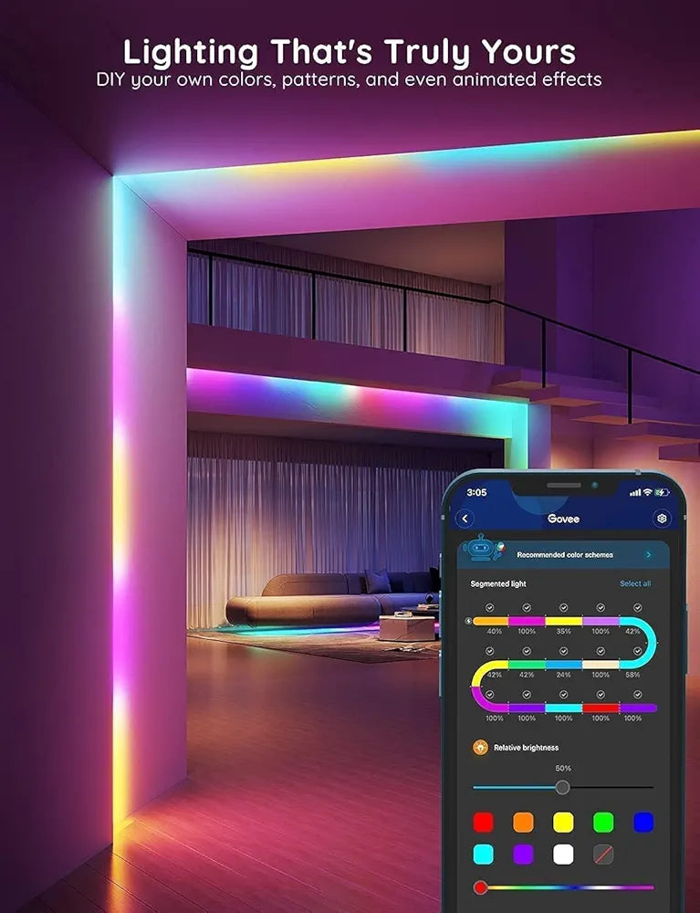 Govee - Smart LED Strips - RGBIC - App - Up to 100 ft