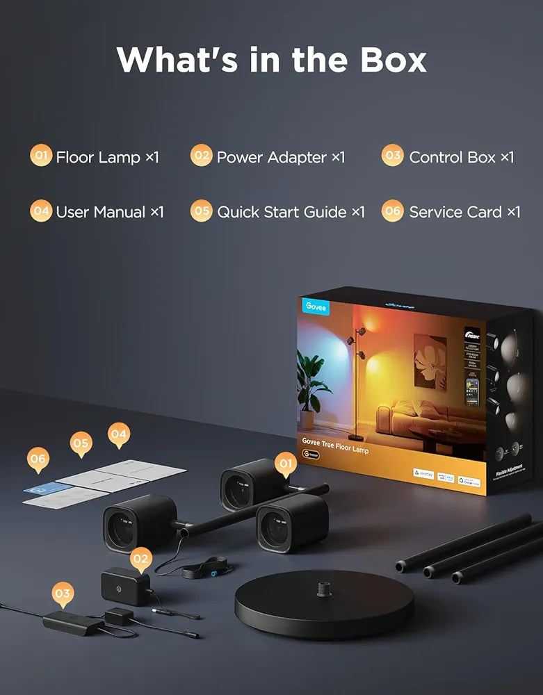 Govee - Smart Tree Floor Lamp - RGBICWW - Google/Alexa + Razer Chroma