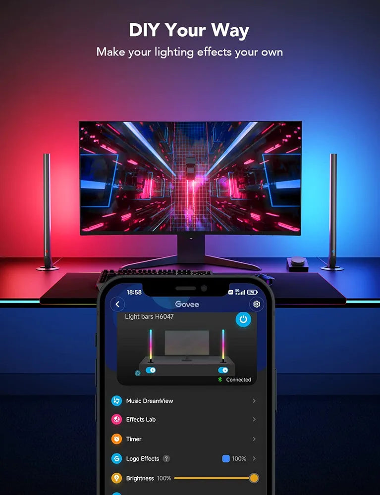 Govee - Smart Gaming Light Bars - RGBICWW - Google/Alexa + Razer Chroma