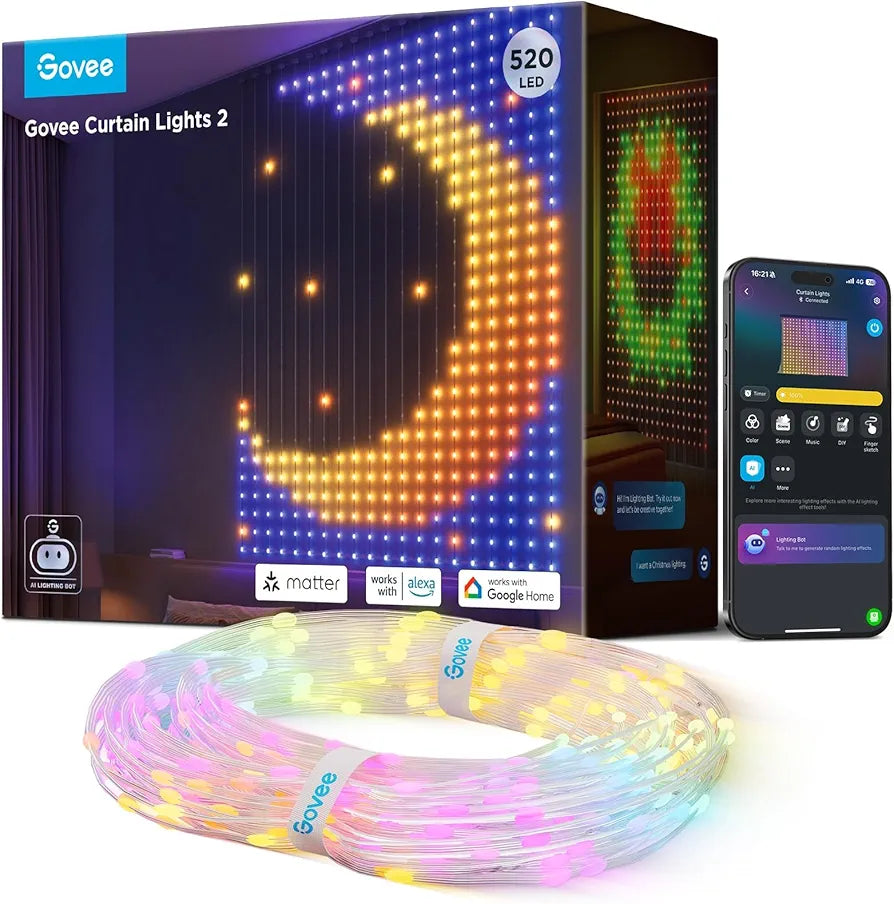Govee - Smart Curtain Lights 2 - RGBIC - Google/ Alexa + Razer Chroma