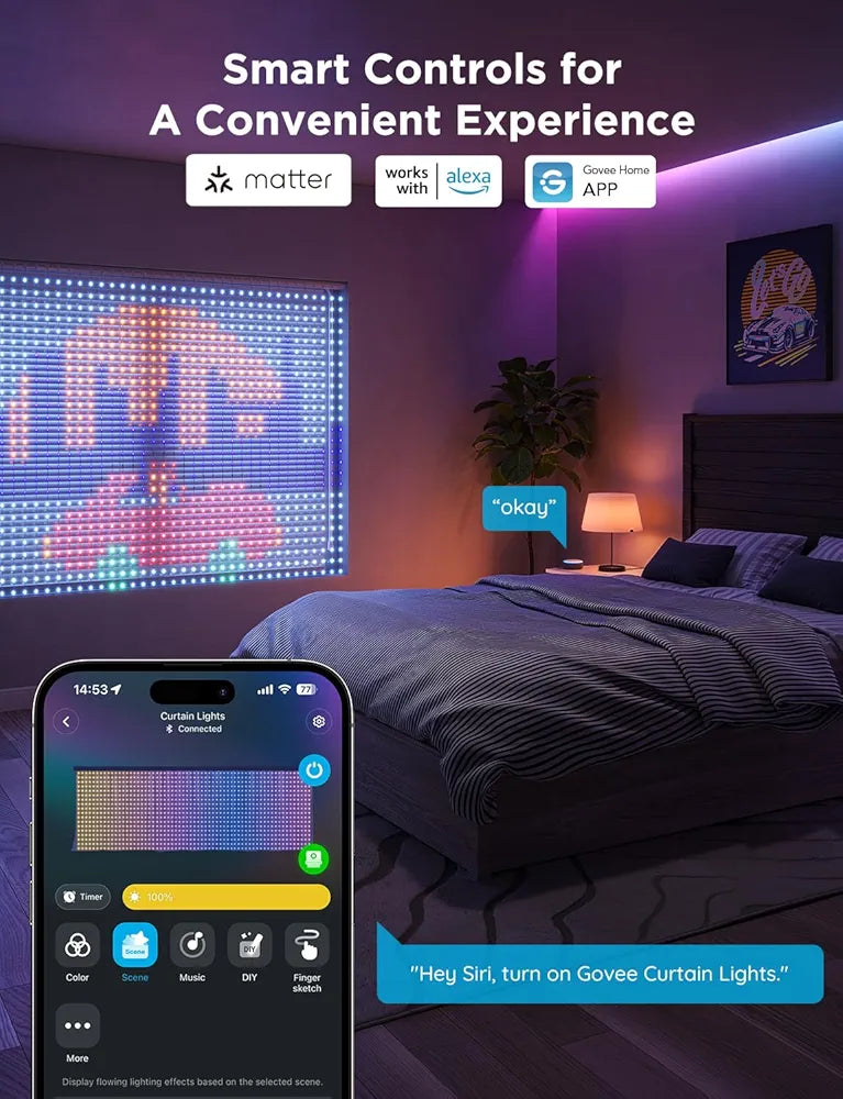 Govee - Smart Curtain Lights 2 - RGBIC - Google/ Alexa + Razer Chroma