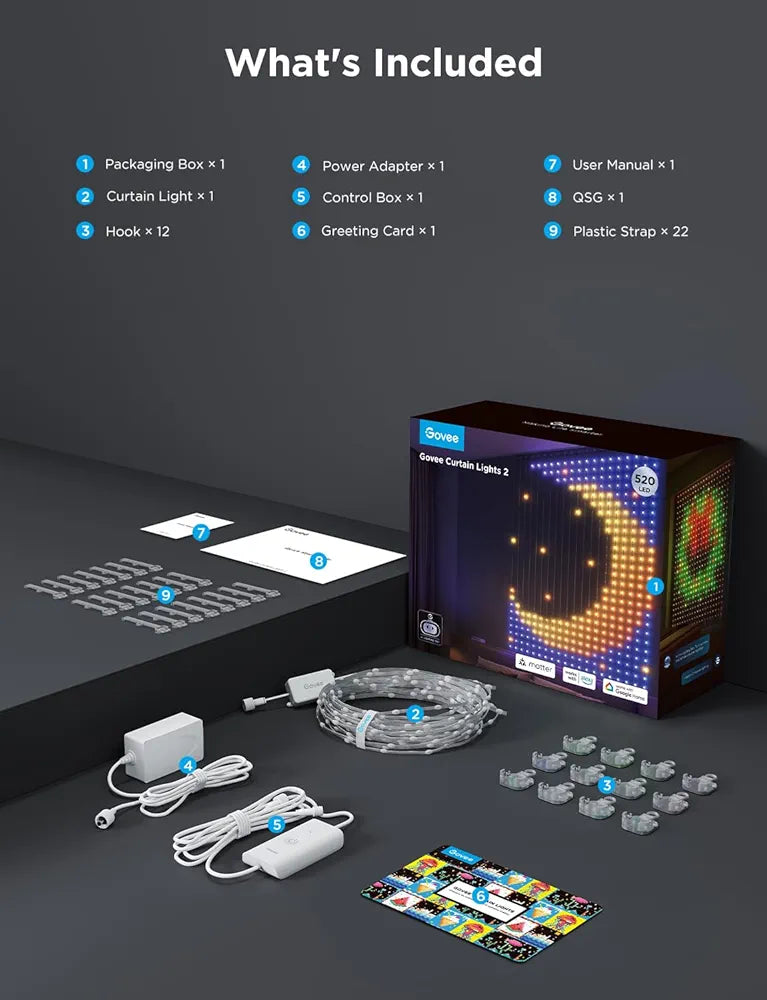 Govee - Smart Curtain Lights 2 - RGBIC - Google/ Alexa + Razer Chroma