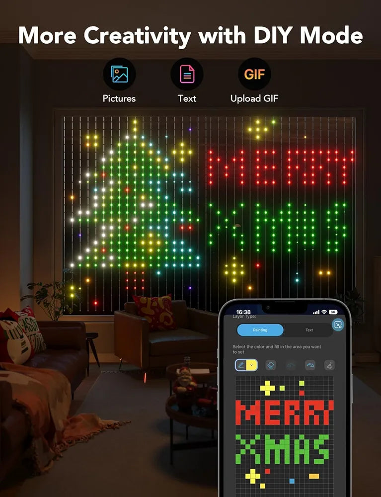 Govee - Smart Curtain Lights - 4.9 x 6.6 ft - RGBIC - Google/ Alexa + Razer Chroma