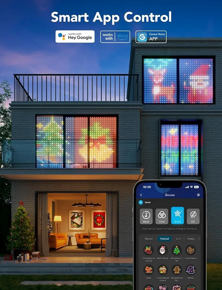 Govee - Smart Curtain Lights - 4.9 x 6.6 ft - RGBIC - Google/ Alexa + Razer Chroma