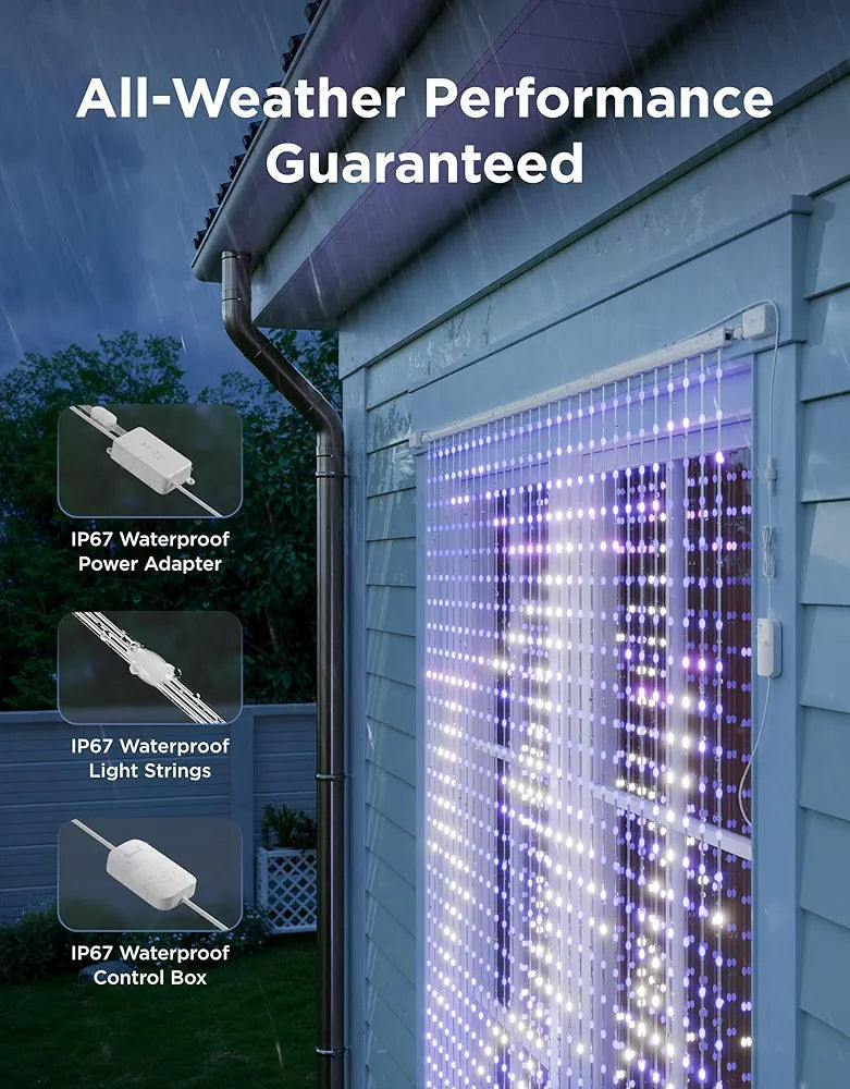 Govee - Smart Curtain Lights PRO - 5.4 ft x 7.7 ft - RGBIC - Google/ Alexa + Razer Chroma