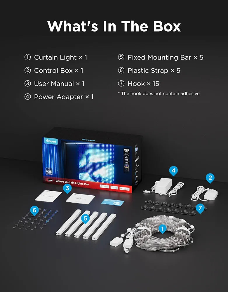 Govee - Smart Curtain Lights PRO - 5.4 ft x 7.7 ft - RGBIC - Google/ Alexa + Razer Chroma