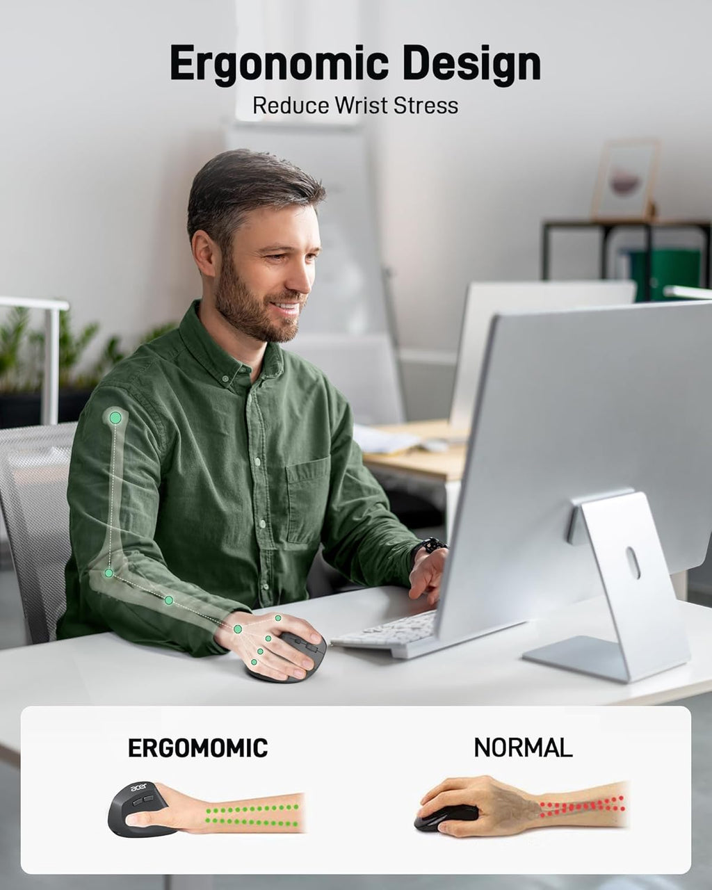 Acer - Wireless Ergonomic Vertical Mouse