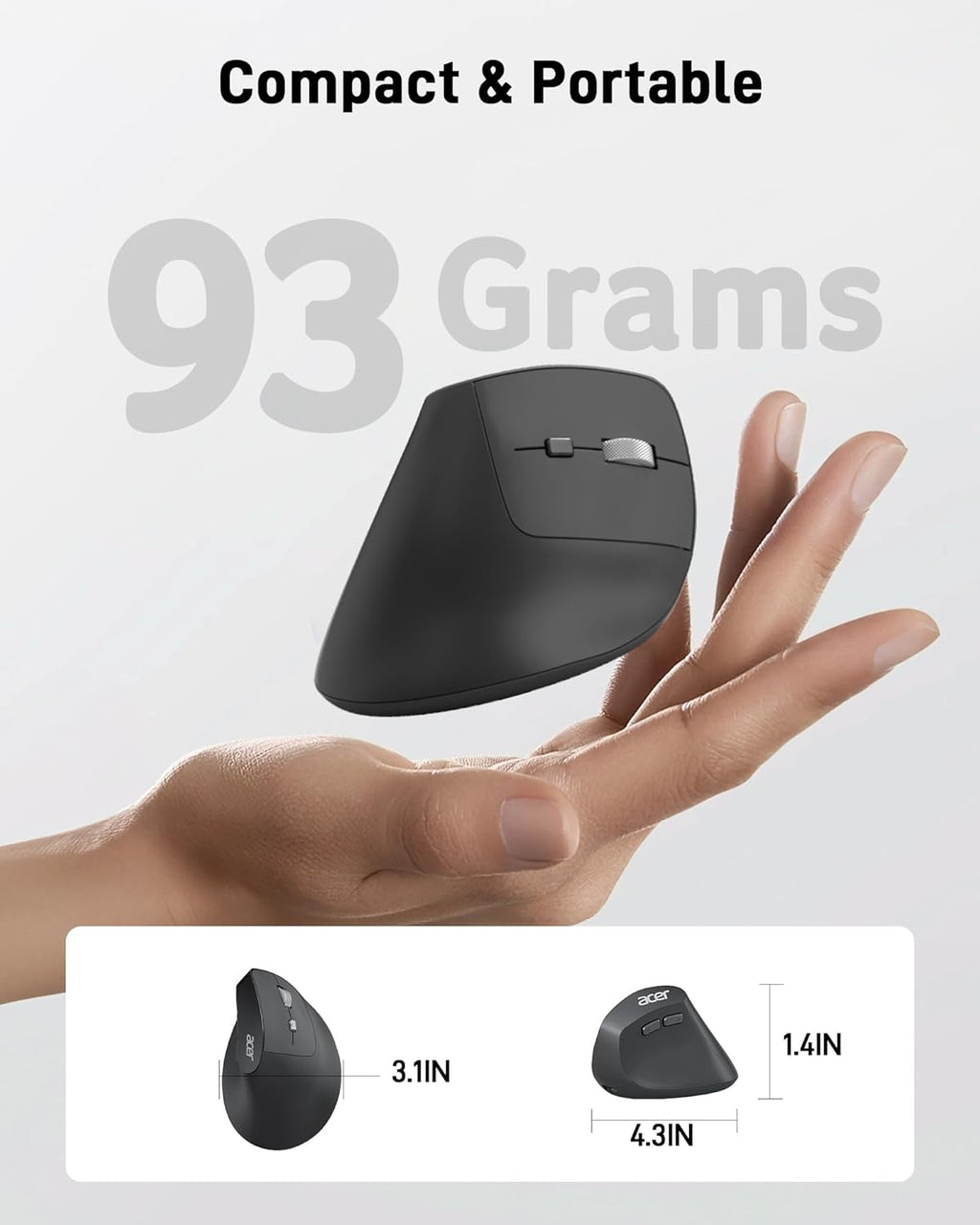 Acer - Wireless Ergonomic Vertical Mouse