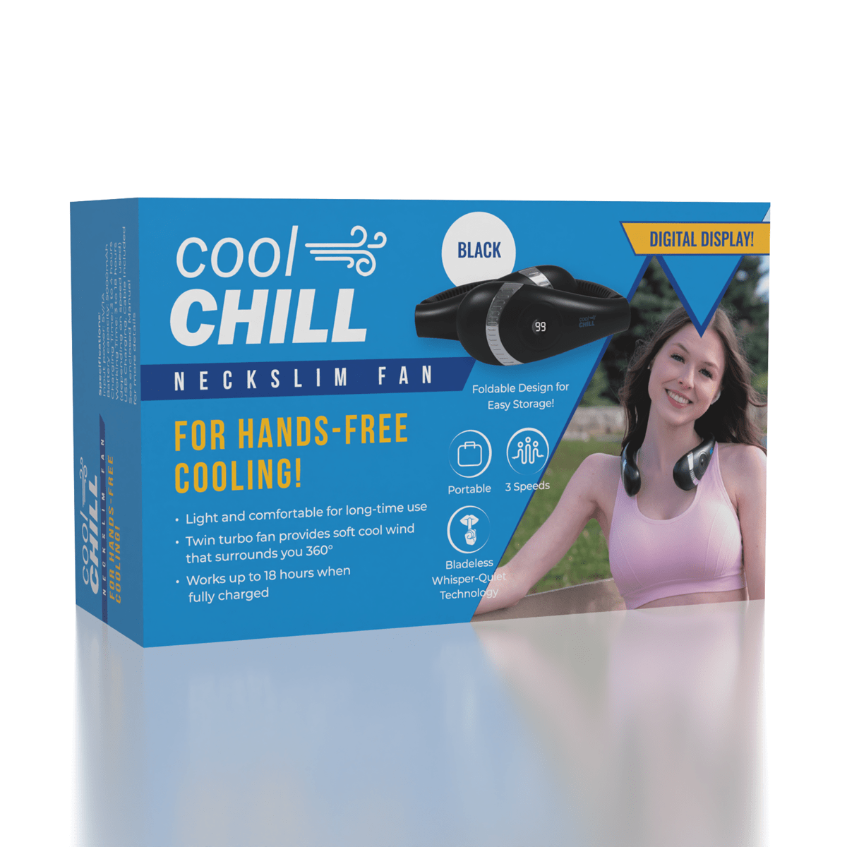 Cool Chill - Foldable Neck Slim Fan - Digital Display - 4 Colors