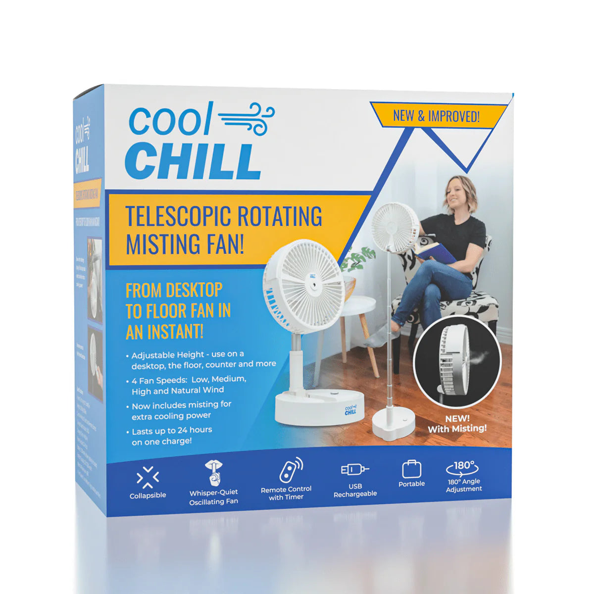 Cool Chill - Telescopic Rotating Misting Fan - Air Cooler