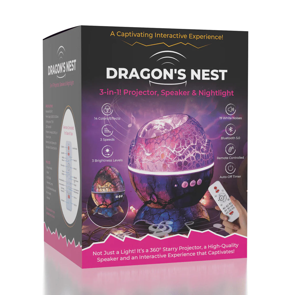 Starry Night - Dragon's Nest - Galaxy Egg Projector and Speaker - RGB LED - Remote