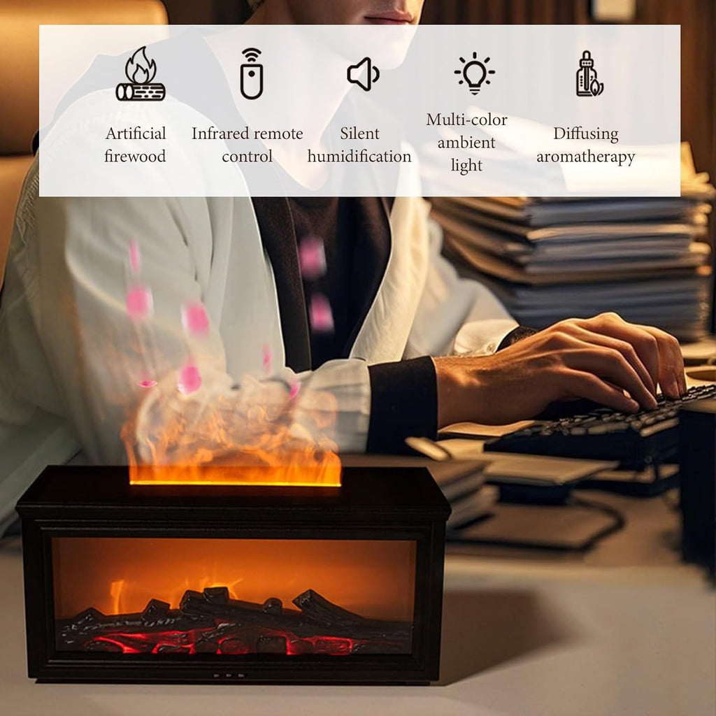 Esencia Tranquil Flame - Mini Fireplace - RGB Humidifier + Aroma Diffuser - REMOTE - 300 ML