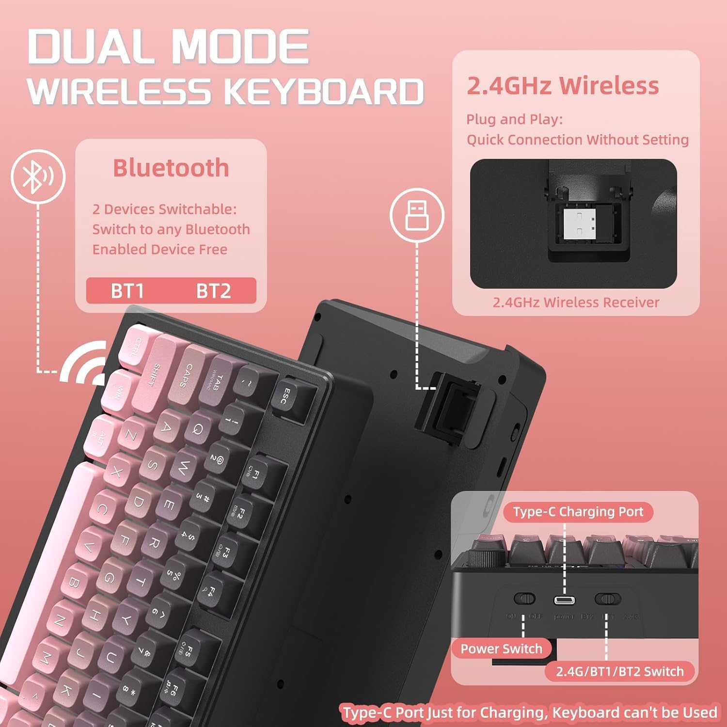 Freewolf - Wireless RGB Gaming Keyboard - Smart Display - 3 Colors