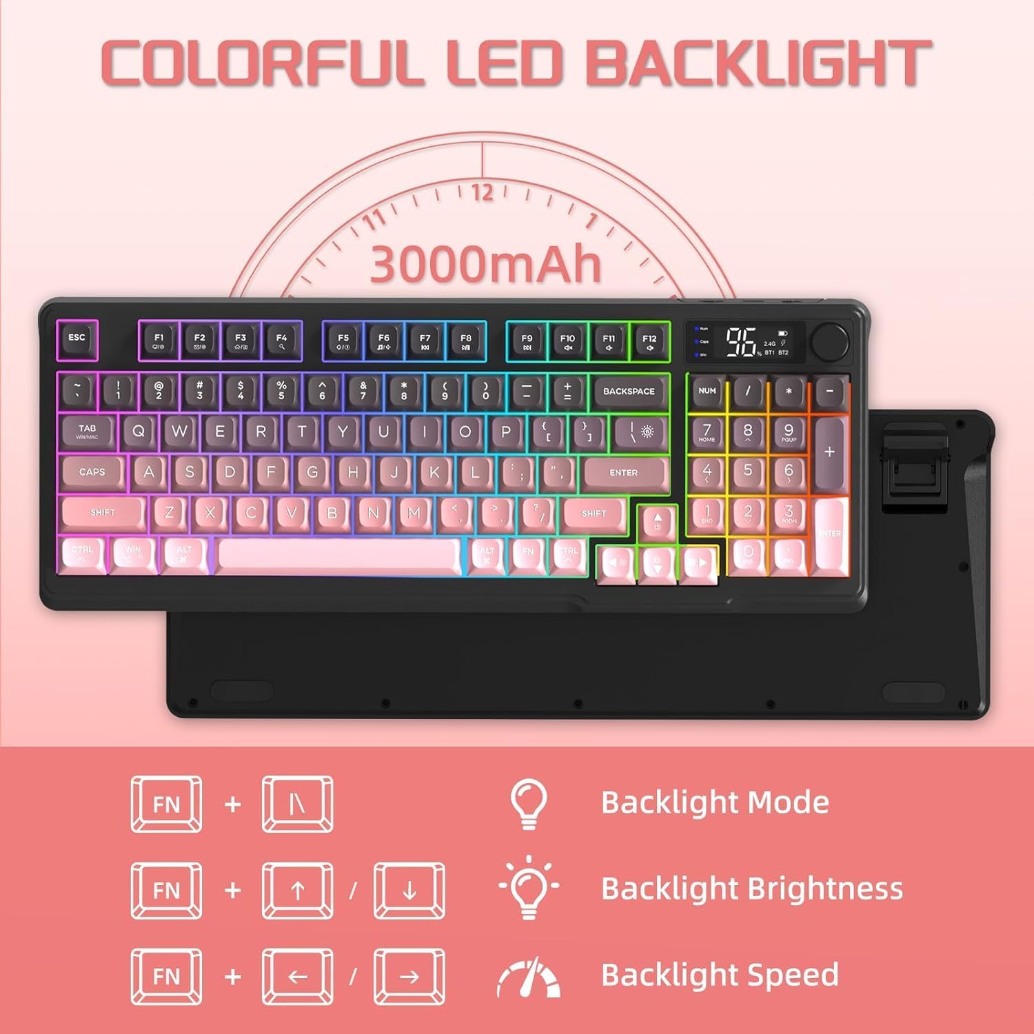 Freewolf - Wireless RGB Gaming Keyboard - Smart Display - 3 Colors