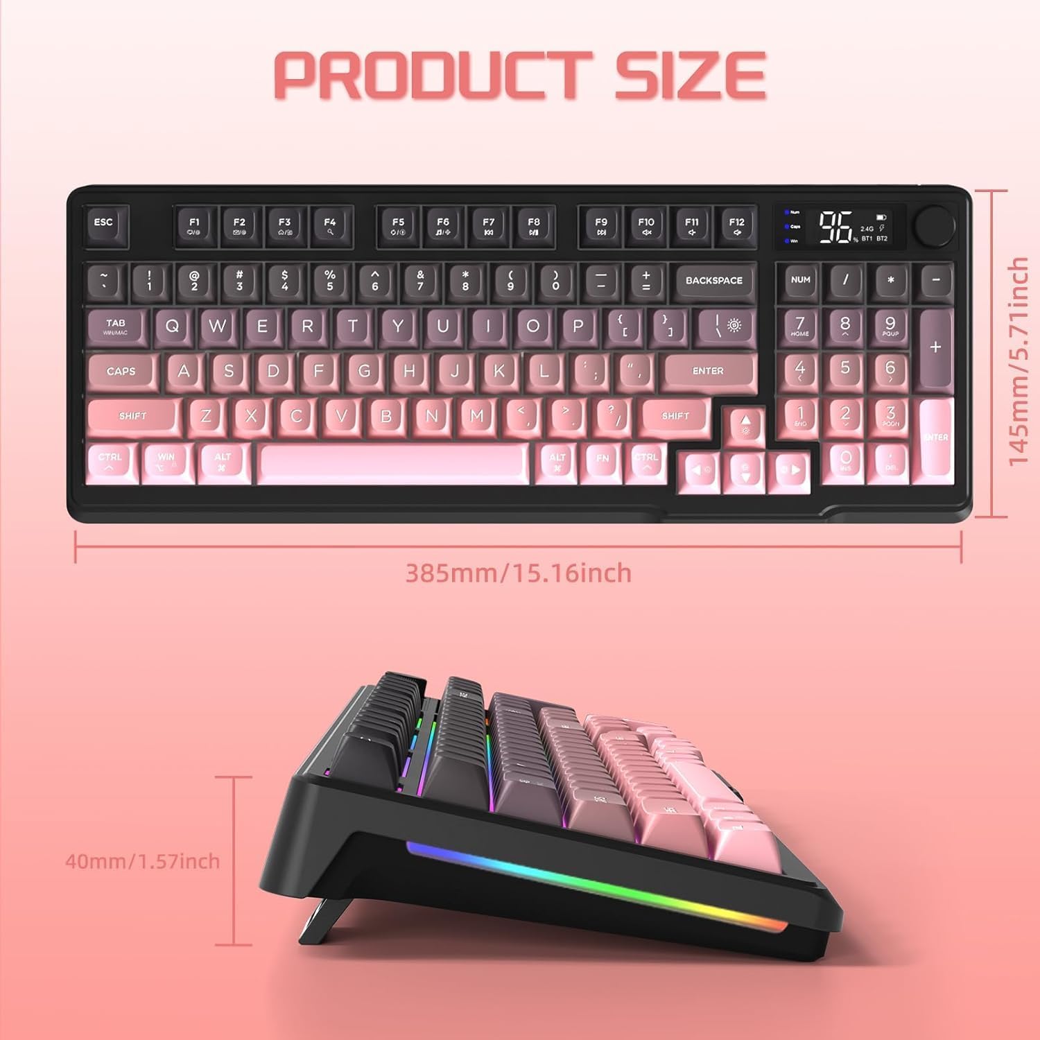 Freewolf - Wireless RGB Gaming Keyboard - Smart Display - 3 Colors
