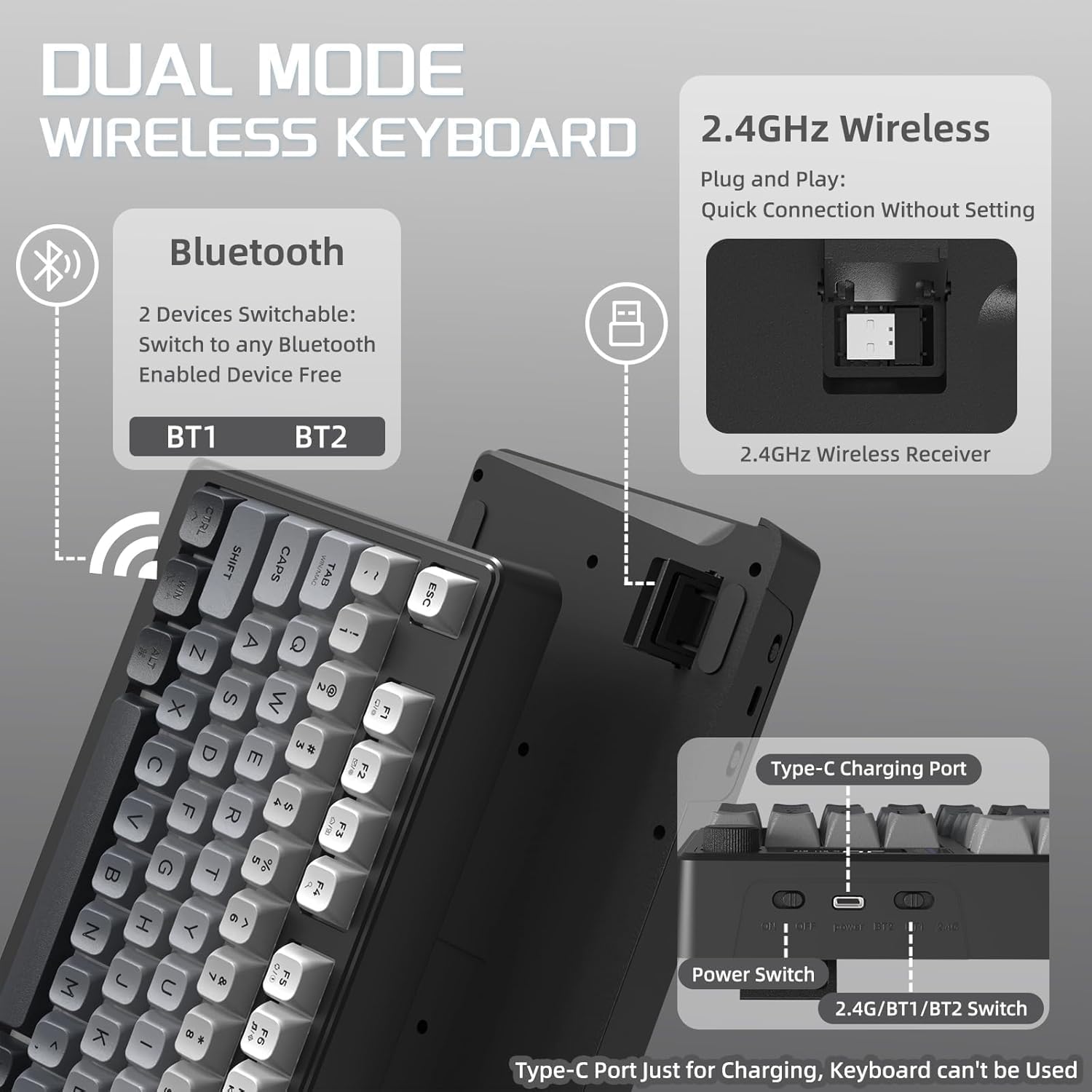 Freewolf - Wireless RGB Gaming Keyboard - Smart Display - 3 Colors