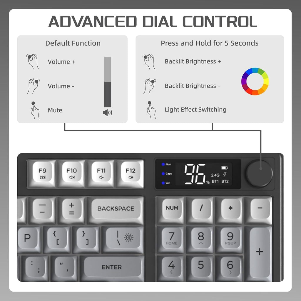 Freewolf - Wireless RGB Gaming Keyboard - Smart Display - 3 Colors