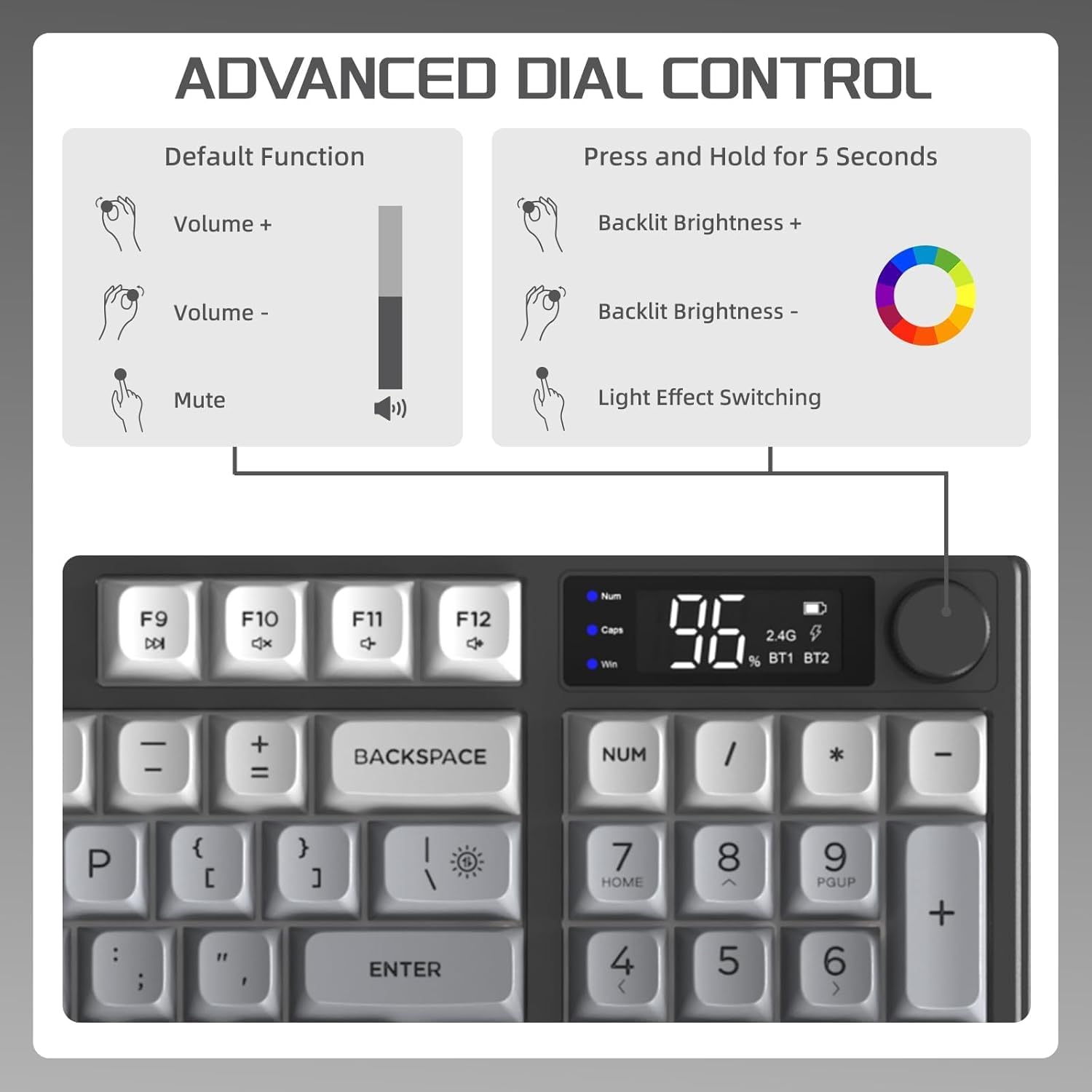 Freewolf - Wireless RGB Gaming Keyboard - Smart Display - 3 Colors