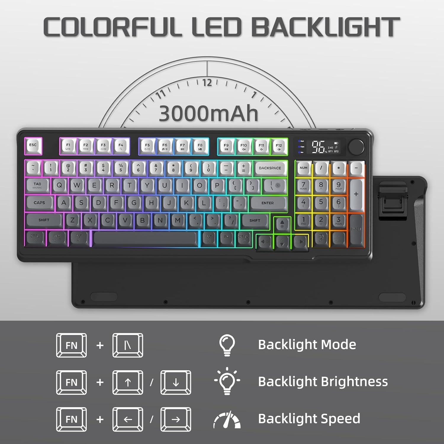 Freewolf - Wireless RGB Gaming Keyboard - Smart Display - 3 Colors