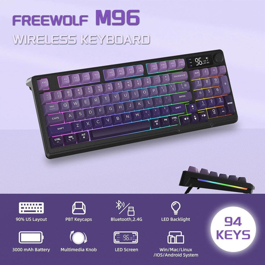Freewolf - Wireless RGB Gaming Keyboard - Smart Display - 3 Colors