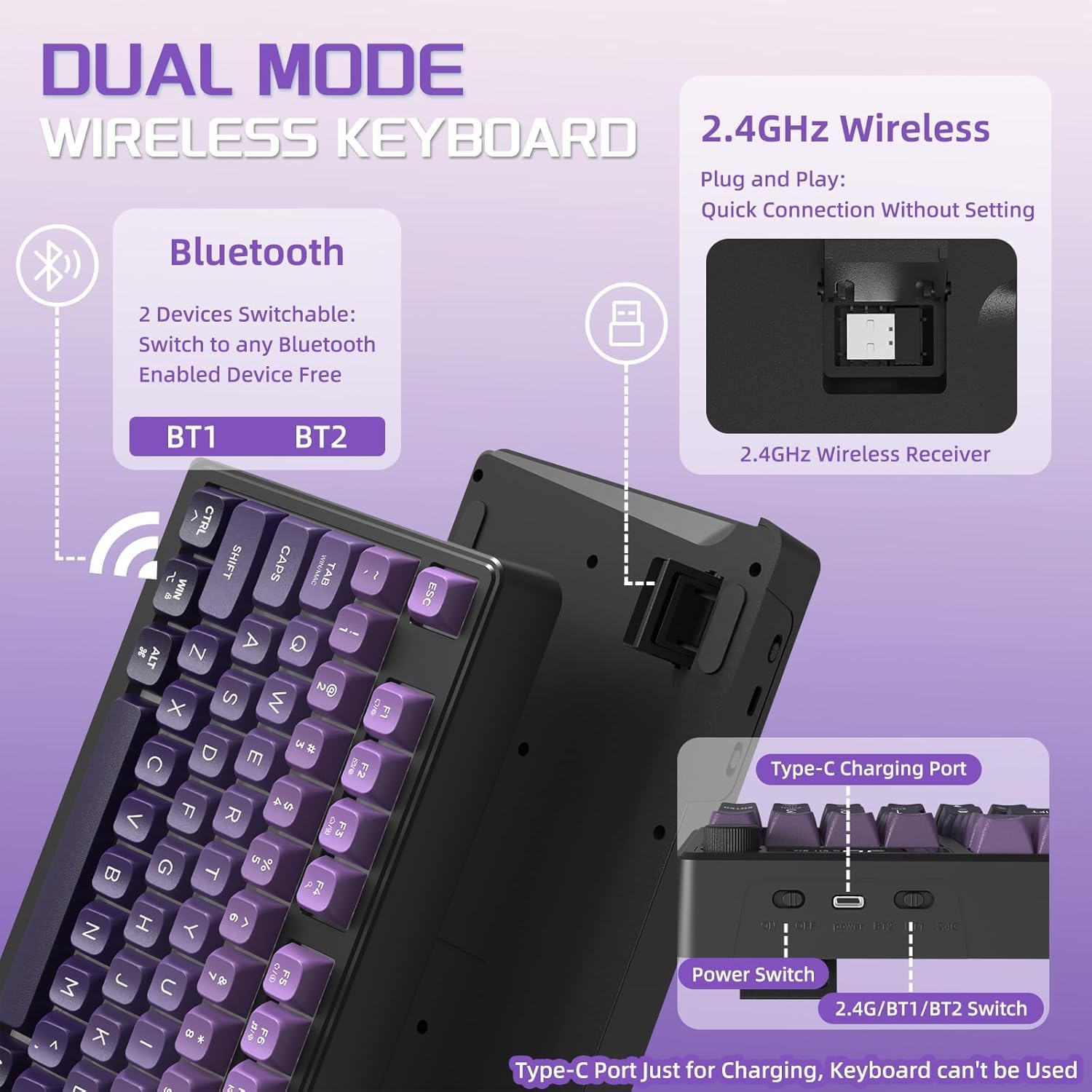Freewolf - Wireless RGB Gaming Keyboard - Smart Display - 3 Colors
