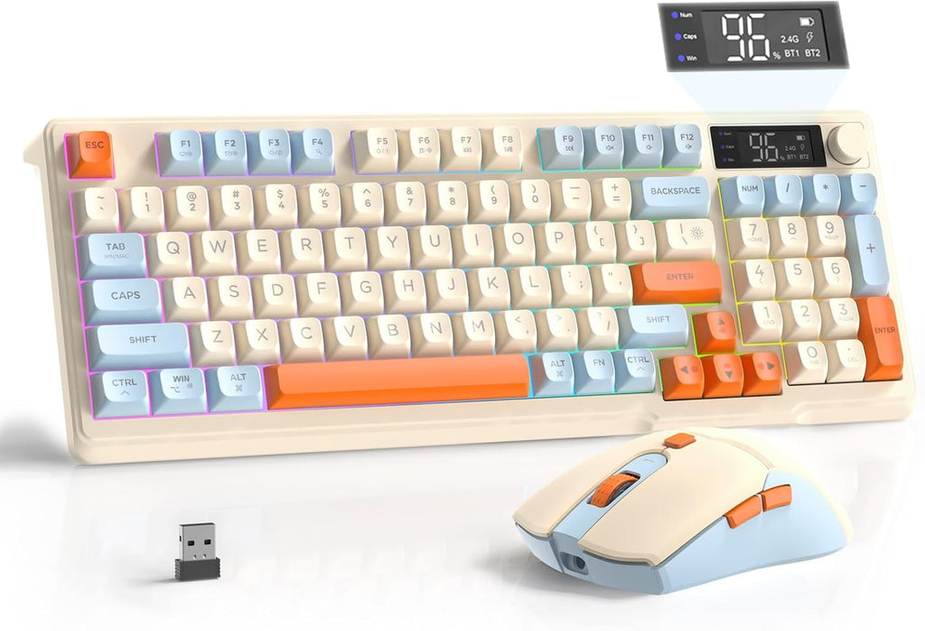 FreeWolf - Wireless RGB Keyboard & Mouse Combo - Smart Display