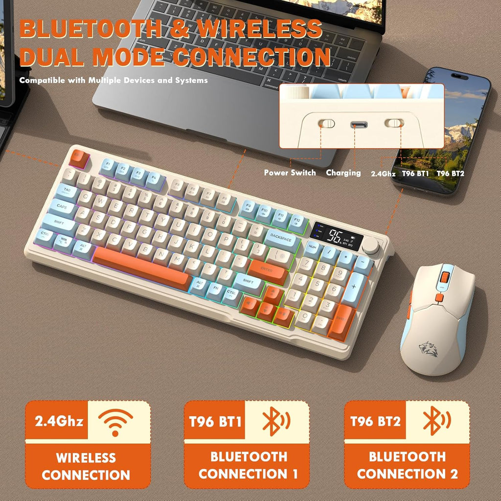 FreeWolf - Wireless RGB Keyboard & Mouse Combo - Smart Display