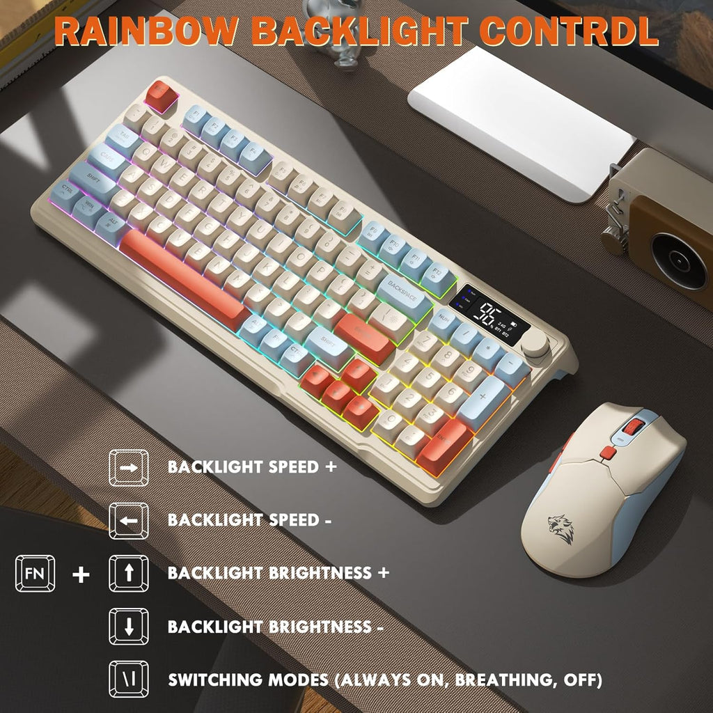 FreeWolf - Wireless RGB Keyboard & Mouse Combo - Smart Display