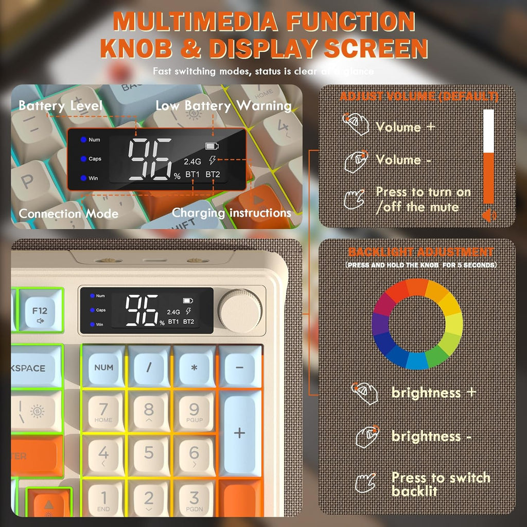 FreeWolf - Wireless RGB Keyboard & Mouse Combo - Smart Display