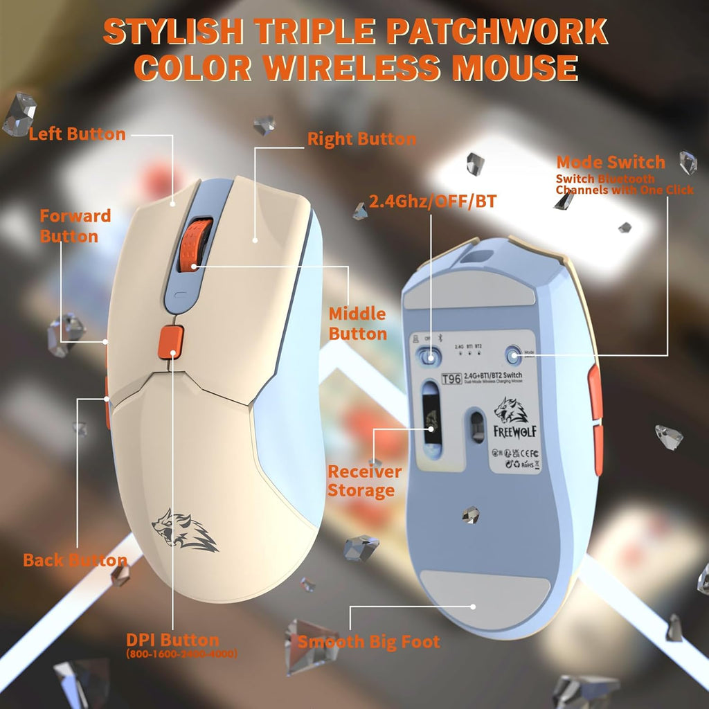 FreeWolf - Wireless RGB Keyboard & Mouse Combo - Smart Display