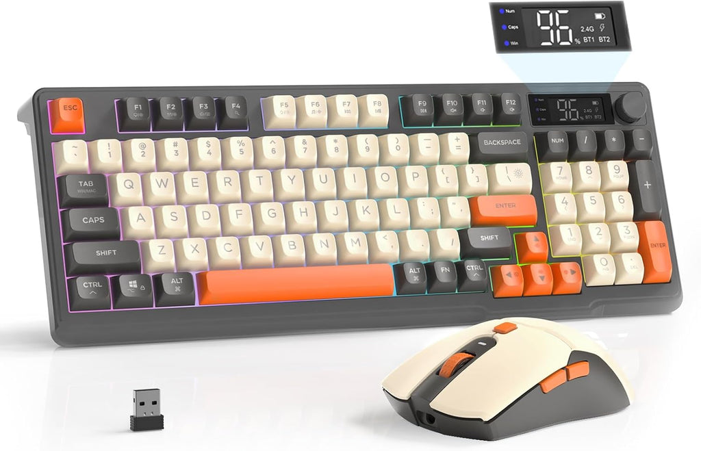 FreeWolf - Wireless RGB Keyboard & Mouse Combo - Smart Display