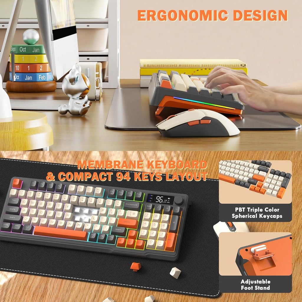 FreeWolf - Wireless RGB Keyboard & Mouse Combo - Smart Display