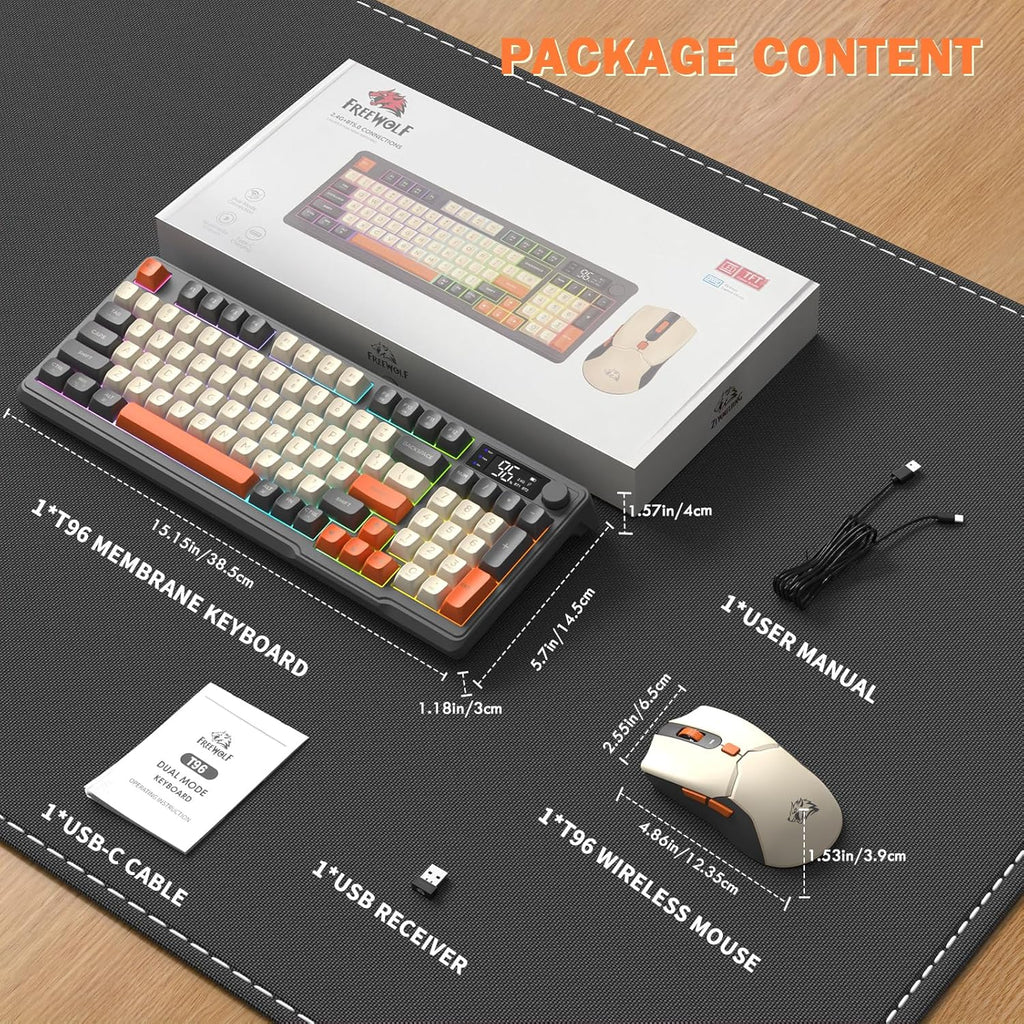FreeWolf - Wireless RGB Keyboard & Mouse Combo - Smart Display