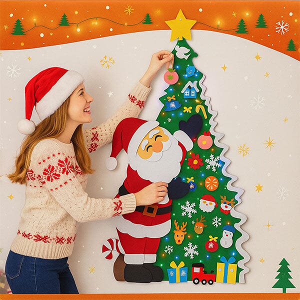 Funky Fir - DIY Felt Christmas Tree Wall Hanging - LED Lights & Ornaments - 63 INCH / 160 CM