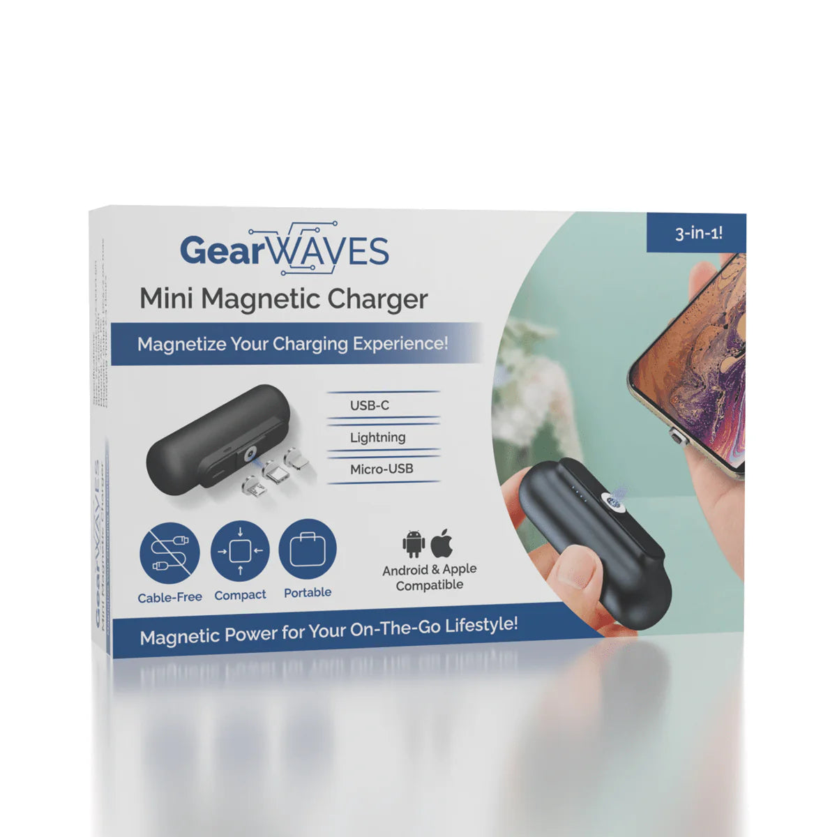 Gear Waves - Mini Magnetic 3 in 1 Portable Power Bank - 3000 mAh