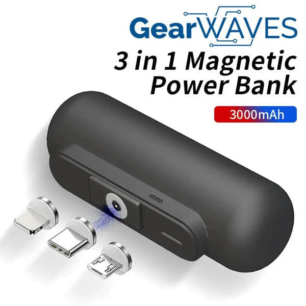 Gear Waves - Mini Magnetic 3 in 1 Portable Power Bank - 3000 mAh