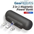 Gear Waves - Mini Magnetic 3 in 1 Portable Power Bank - 3000 mAh