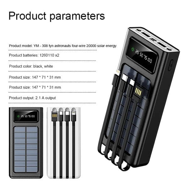 Gear Waves - Portable Solar Charger + Flashlight - 10,000mAH