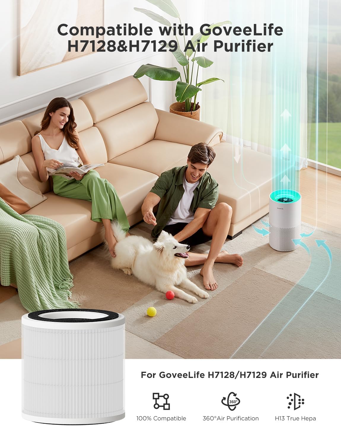 Govee - Smart Air Purifier (1162 ft)- H13 HEPA Filter