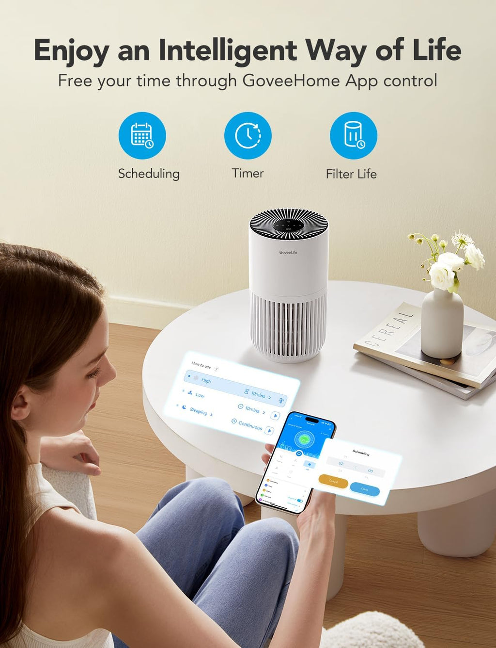Govee - Mini Smart Air Purifier - ALEXA + GOOGLE HOME - 376 Sq Ft