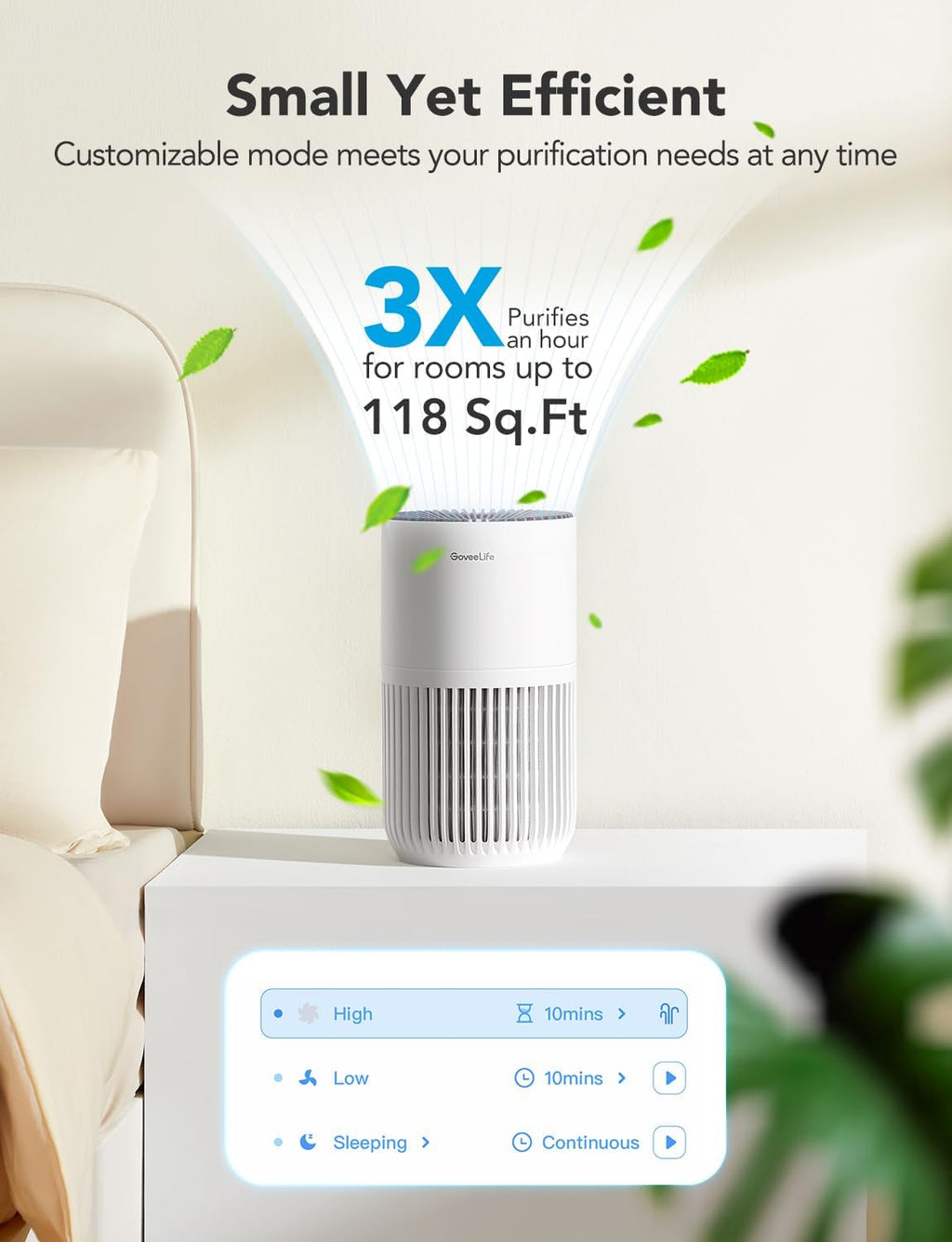 Govee - Mini Smart Air Purifier - ALEXA + GOOGLE HOME - 376 Sq Ft