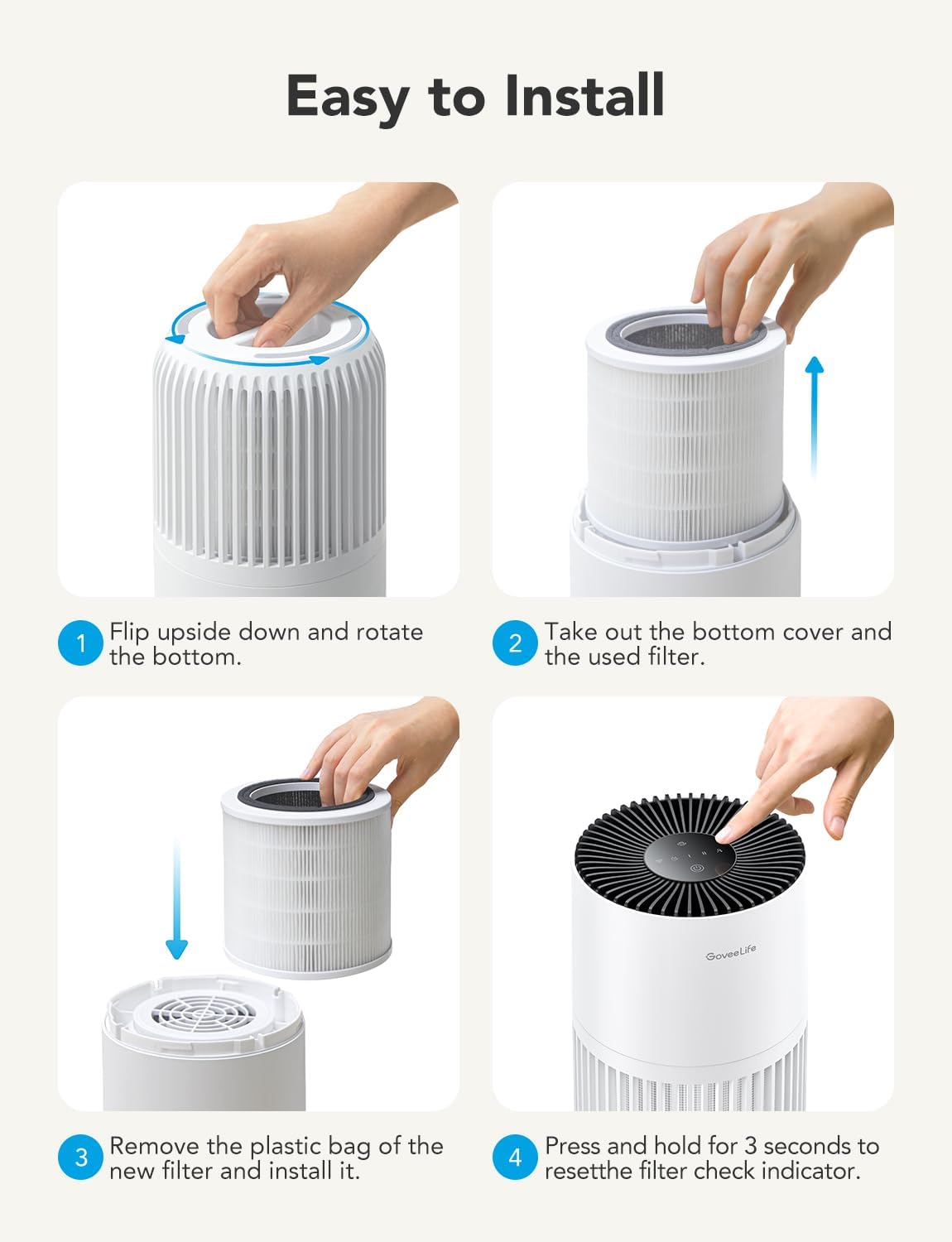 Govee - Mini Smart Air Purifier - ALEXA + GOOGLE HOME - 376 Sq Ft
