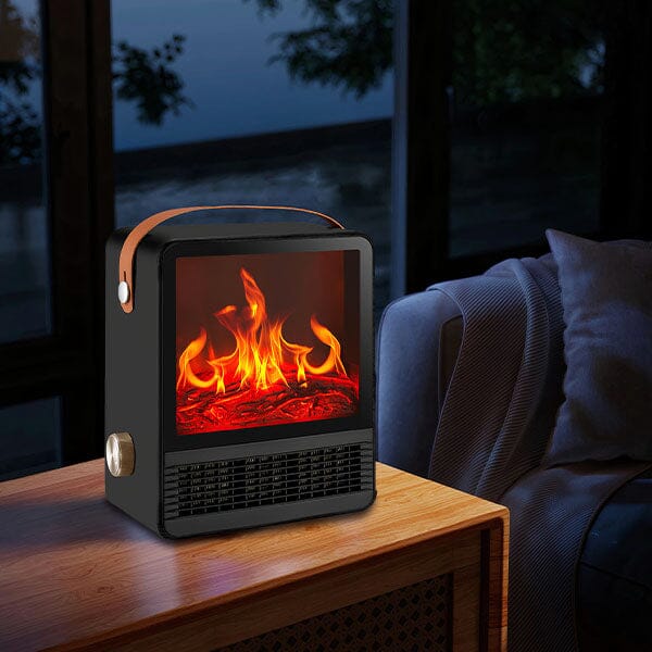 Heat Matez - Portable Ceramic Heater - Mini Fireplace - 3D Flame - 160 Sq ft.