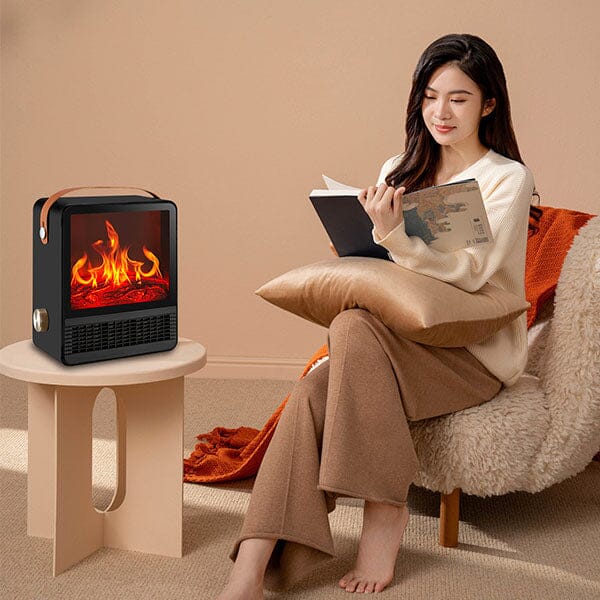 Heat Matez - Portable Ceramic Heater - Mini Fireplace - 3D Flame - 160 Sq ft.