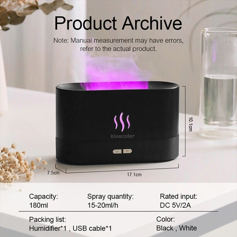 Kinscoter - RGB Flame Humidifier + Aroma Diffuser - 300 ML