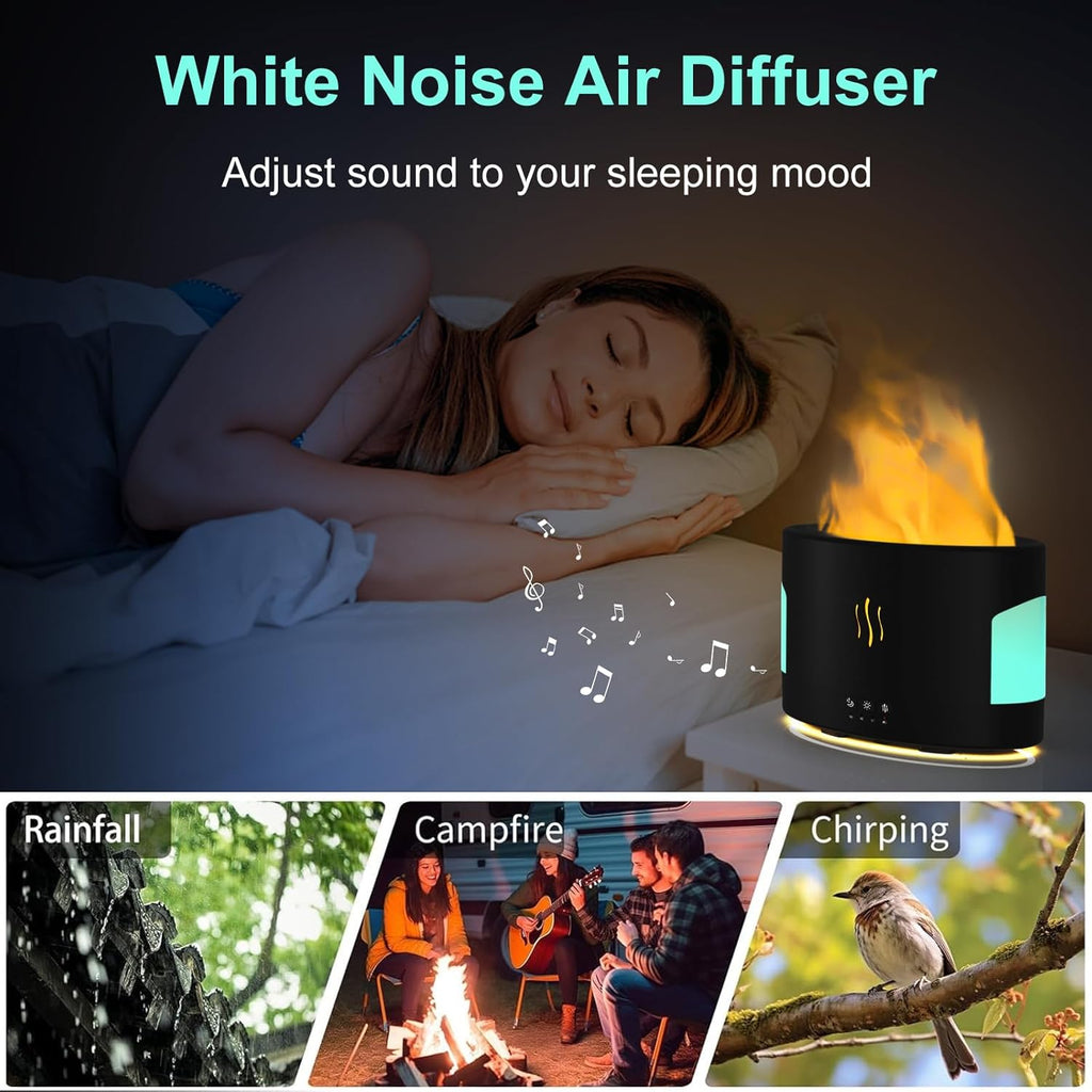 Kinscoter - RGB Flame Humidifier + Aroma Diffuser + BLUEOOTH SPEAKERS - REMOTE - 450ML