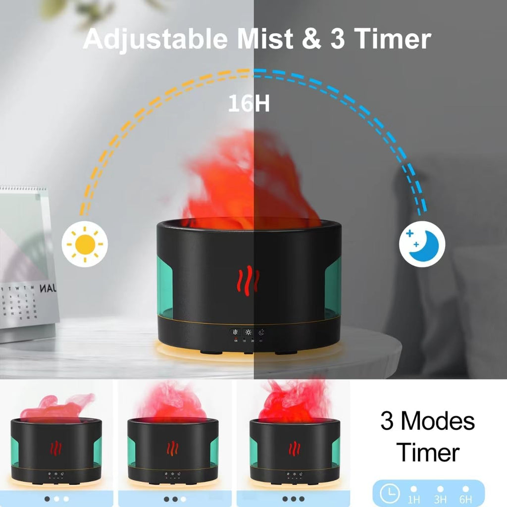 Kinscoter - RGB Flame Humidifier + Aroma Diffuser + BLUEOOTH SPEAKERS - REMOTE - 450ML